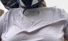 Motogirl Tanned with Big Tits Begs Passenger to Pinch Nipples While Riding Moans Wet