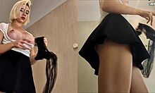 hidden cam catches beautiful blonde upskirt in fitting room flashing shaved pussy