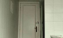 Sexy Guy Shaves Pubes Smooth in Black Beach Shorts Bathroom