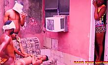 Threesome cowgirl ride on African big black cock slim amateurs creampie wet pussies