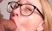 hot blonde deepthroats big cock 💦 gulps cum closeup