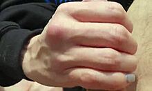 Girlfriend fingers wet shaved pussy outdoors with sneaky reach around