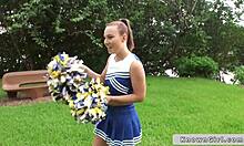 wanna catch busty cheerleader flashing tits outdoors?