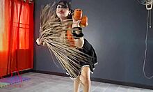 REGINA NOIR Witch Rips Yellow Pantyhose on Old Stairway!