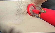 cheap toy shoves in wet shaved pussy makes slut orgasm crazy fast