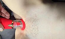 cheap toy shoves in wet shaved pussy makes slut orgasm crazy fast