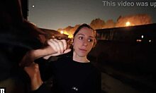 Risky slutty teen takes public facial outdoors