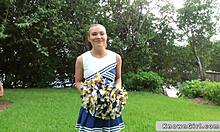 wanna catch busty cheerleader flashing tits outdoors?