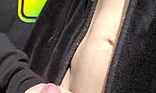 Girlfriend fingers wet shaved pussy outdoors with sneaky reach around