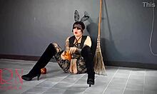 REGINA NOIR Witch Rips Yellow Pantyhose on Old Stairway!