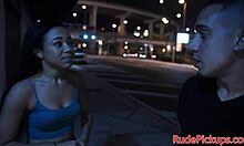 Bondage ebony teen 18+ roughly fucked public outdoor then facial cum blast