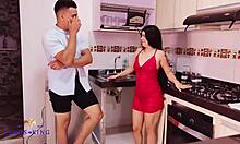 horny hermanastra begs wild kitchen sex from muscular stud??