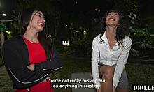 Public pickup slut bends over for rough anal in wild outdoor threesome domination