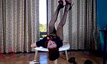 Doing my pantyhose and heels striptease right at this round table!