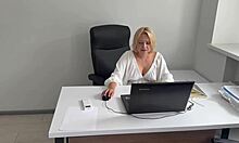 the office secretary sneaks in porn and fingers her wet shaved pussy after hours