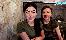 oops i mean two soldiers kissin n fingerin hairy pussies together... damn hot