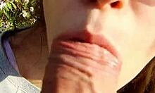 brunette babe with glasses bends over big ass for outdoor pov doggystyle blowjob creampie