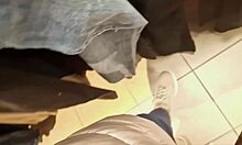 nicoletta struts confidently into stores squeezing her curvy 40-year-old body into tiny jeans that hug every exaggerated seductive curve