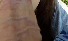 brunette babe with glasses bends over big ass for outdoor pov doggystyle blowjob creampie