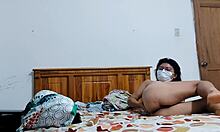 mother-in-law slowly strips panties aside revealing her fat pussy lips wide open