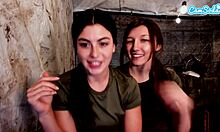 oops i mean two soldiers kissin n fingerin hairy pussies together... damn hot