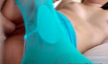 i love my blonde ex-gf in cut blue pantyhose taking my big cock pov