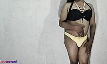 indian shemale strokes huge cock in lime bikini crossdressing solo tease