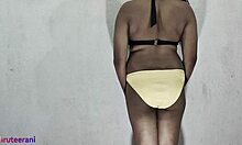 indian shemale strokes huge cock in lime bikini crossdressing solo tease