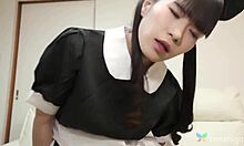 HORNY JAPANESE MAID sumire mizuno SUCKS cock then RIDES doggystyle with wet pussy passion