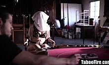 masked men take turns on blonde teen's every hole