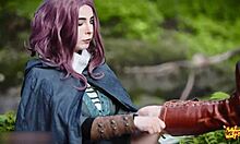 melina levels up pounding her big ass pussy doggystyle outdoors