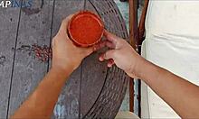 chapina selling juices ends up fucked by moreno latino big cock