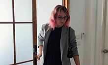 redhead in pantyhose trembles moaning as feet tease over body in bondage