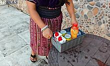 chapina selling juices ends up fucked by moreno latino big cock