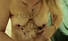 french housewife bound in stockings endures humiliating self uro session with belt whips