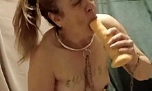 french housewife bound in stockings endures humiliating self uro session with belt whips