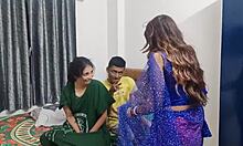 amateur desi ffm threesome two wet girls fuck skinny guy deep