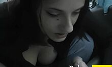 whoa busty brunette teen sucks huge cock in car blowjob!