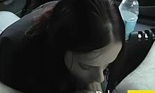 whoa busty brunette teen sucks huge cock in car blowjob!