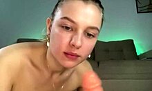 Squirting Blonde Teen Sloppy Deepthroats Monster Cock with Dildo Play