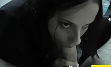 whoa busty brunette teen sucks huge cock in car blowjob!