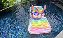 Skinny Blonde Teases Oral Poolside In Lingerie