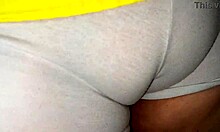 Service maid's huge cameltoe pussy lips fingered and fucked by boss for extra cash