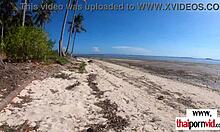 Petite thai teen's beach cherry pops on big white cock in pov