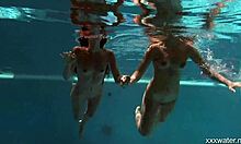 Serbian and Russian Lesbians Scissor Underwater in Steamy Shower Showdown