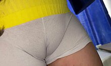 Service maid's huge cameltoe pussy lips fingered and fucked by boss for extra cash