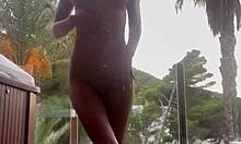 monika fox fingers shaved pussy and squirts hard 💦😍