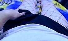 Horny latina tranny stepsis strips pantyhose and strokes tiny cock for you