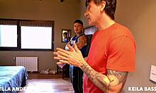 stepmom anderson teaches stepdaughter deepthroat skills on throbbing cock together