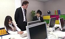 hairy pussy japanese secretary in glasses seduces boss bends over desk for rough doggystyle creampie in uncensored jav